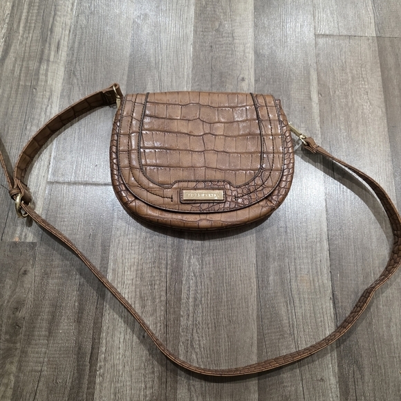 Y2k Liz CLAIRBORNE SADDLE BAG BROWN CROC EMBOSSED classy Designer Brown - Picture 1 of 9